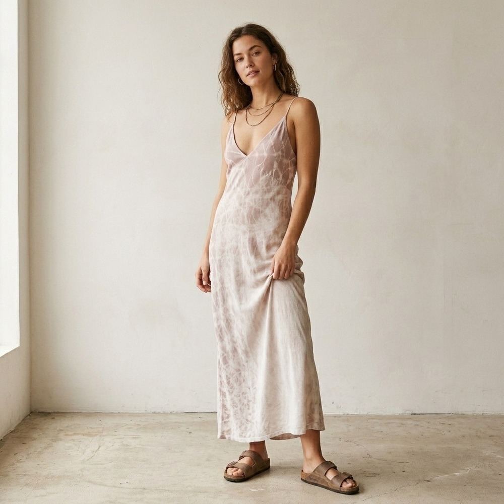 Raquel Allegra Basic Women Dress Small 1 Tan Tie Dye Spaghetti Strap V-Neck Boho